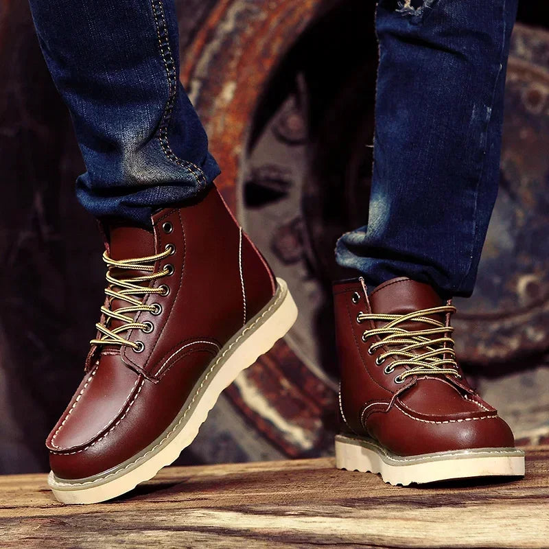 Winter Leather Men Boots Warm Mens Snow Boots with Fur Waterproof Handmade Male Ankle Boots No-slip High Top Male Work Shoes - Sun Studio