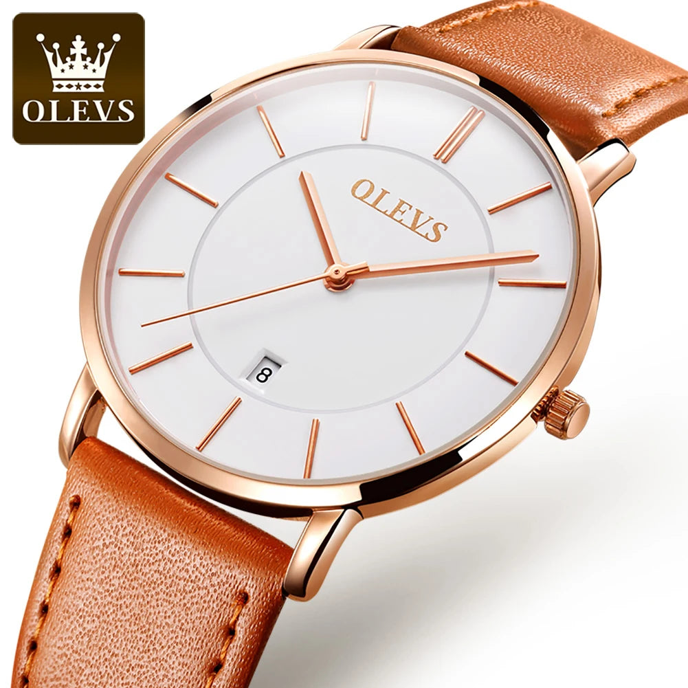 OLEVS 6.5mm Ultra Thin Quartz Watches Mens Top Brand Luxury Leather Waterproof Clock Male Classic Men Business Watch with Date - Sun Studio