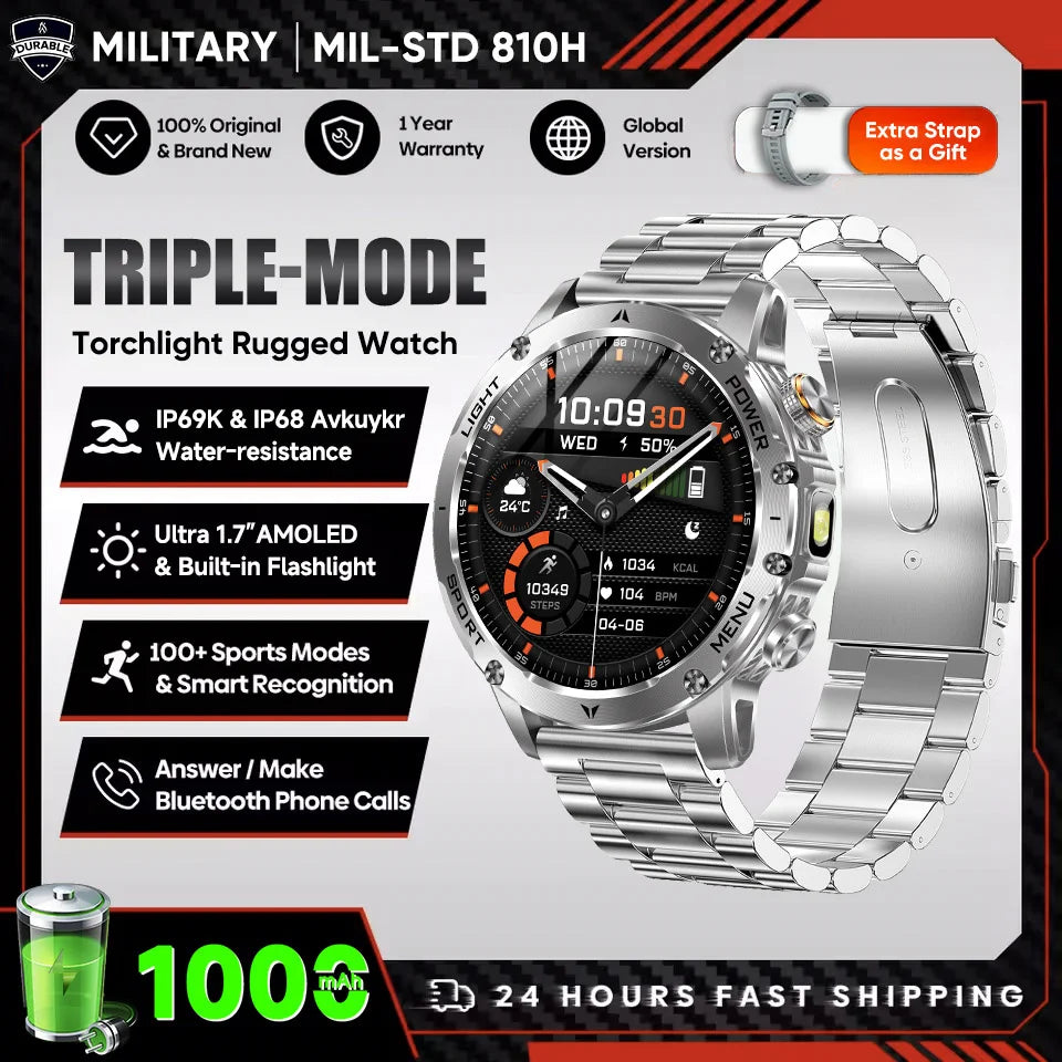 New Men Military Outdoor 1000mAh Battery Smart Watch GPS NFC Watches 3ATM Waterproof Swim 1.7-inch HD Bluetooth Call Smartwatch - Sun Studio