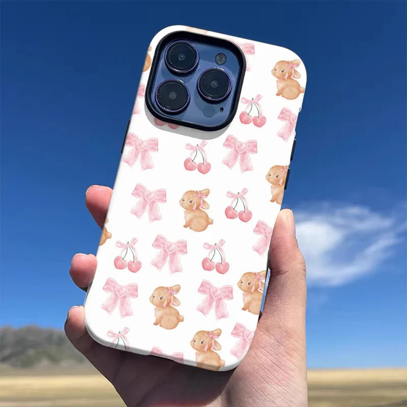 Phone Case for iPhone 16 15 14 13 12 11 X XS XR XSMAX 7 8 Pro Max Plus Luxury Adorable Bunny Double Double-layer Back Cover - Sun Studio