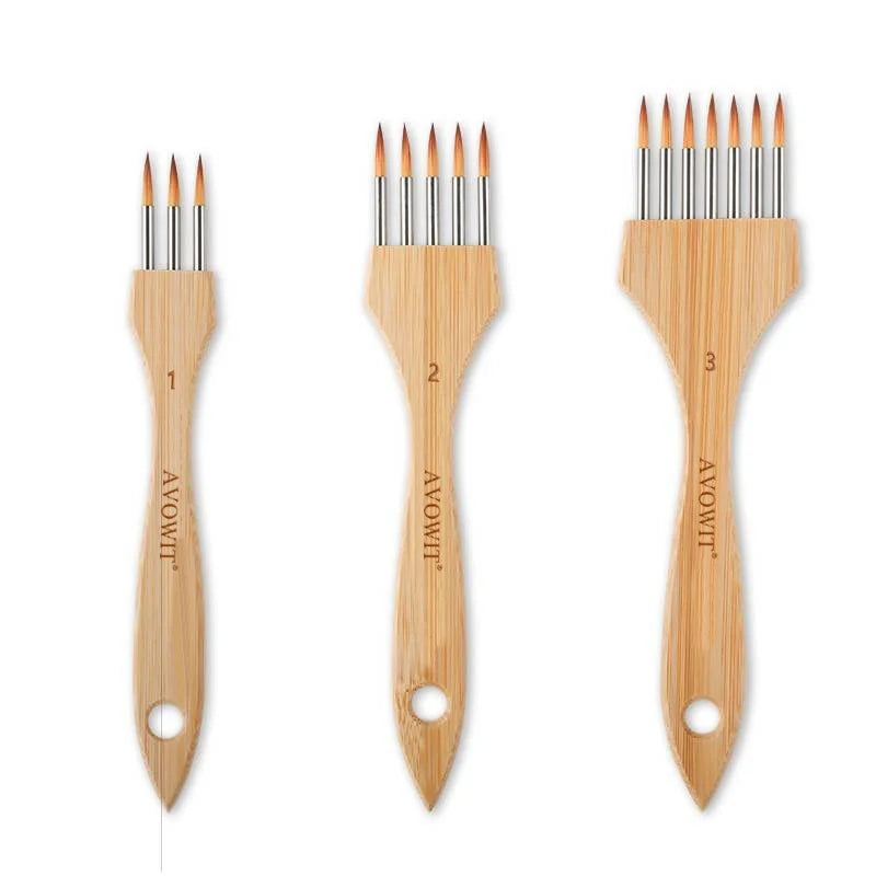 New wooden handle multi tooth brush set, flat head, round head artistic watercolor acrylic brush, multifunctional painting brush - Sun Studio