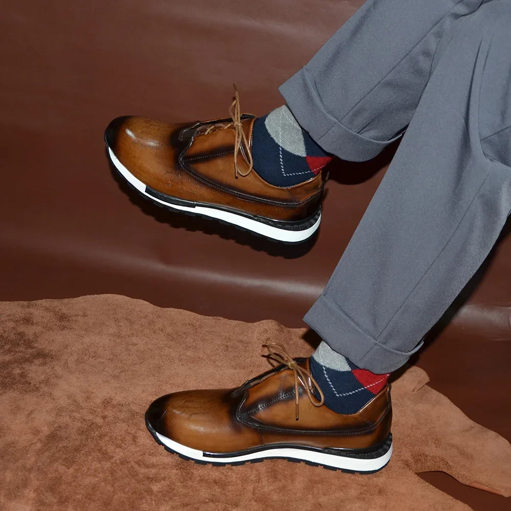 Luxury Brand Style Casual Sneakers Men's Shoes Genuine Leather Lace-up Basic Outdoor Footwear Daily Male Fashion Oxford Shoes - Sun Studio