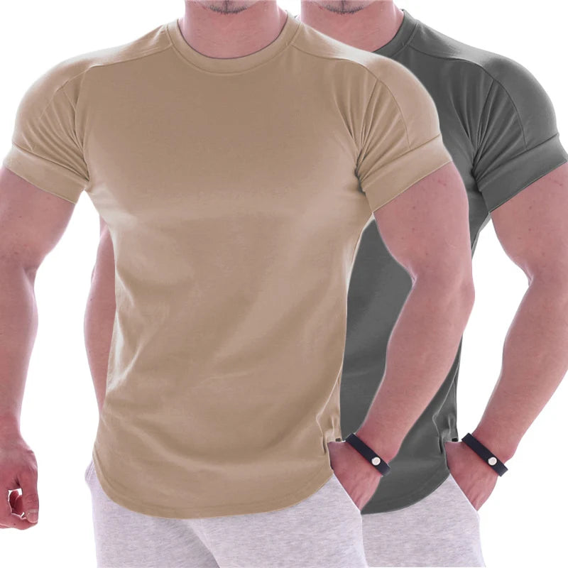 Gym T-shirt Men Short sleeve Cotton T-shirt Casual blank Slim t shirt Male Fitness Bodybuilding Workout Tee Tops Summer clothing - Sun Studio