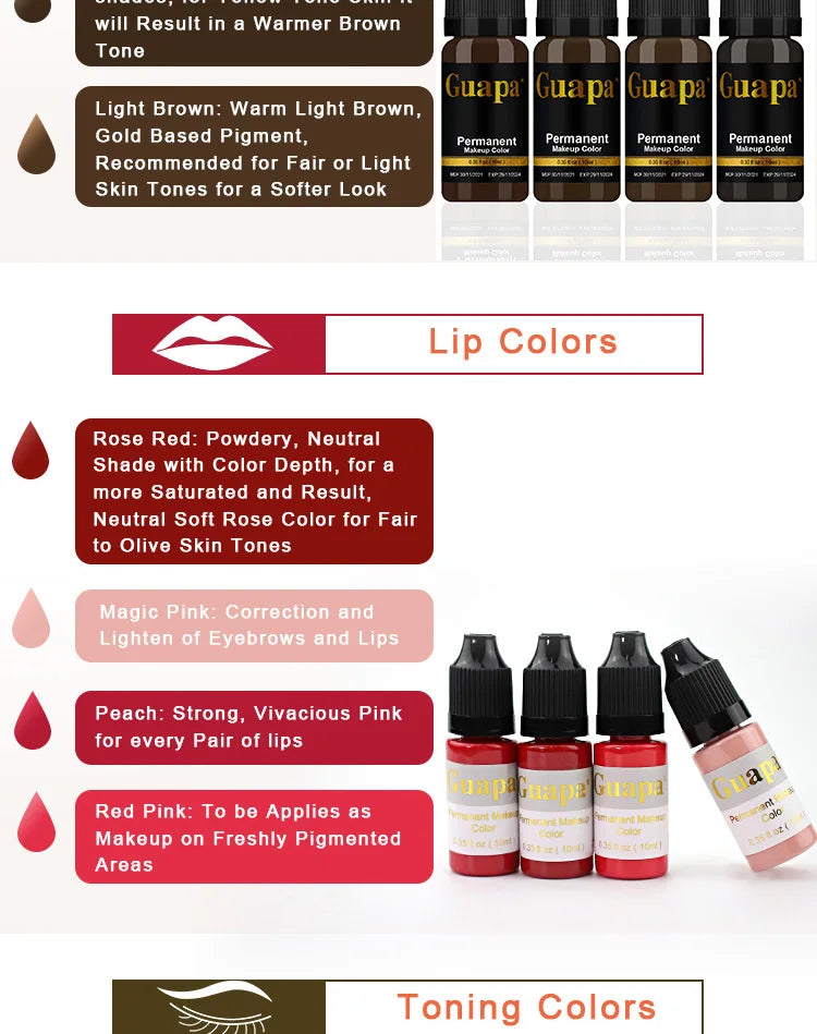 10ML Tattoo Ink Micro pigment Lip Eyebrow Permanent Makeup Pigment Tattoo Supplies for Tattoo Eyebrow Eyeliner Lip - Sun Studio