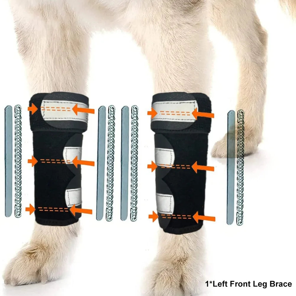 1PC Portable Metal Strips Dog Front Leg Brace Reflective Strips Adjustable Straps Knee Brace Non-Slip Breathable ACL Support - Sun Studio