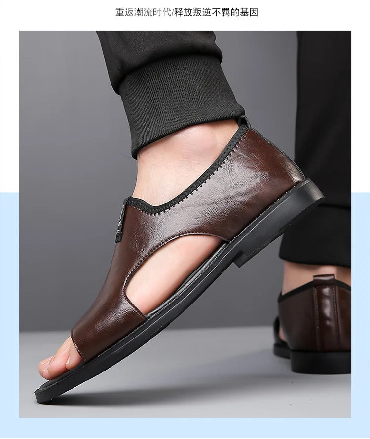 Sandals for Men Brand Casual Shoes Outdoor 2025 New Men's Slippers Comfortable Beach Shoes High Quality Leather Men Flat Sandals - Sun Studio