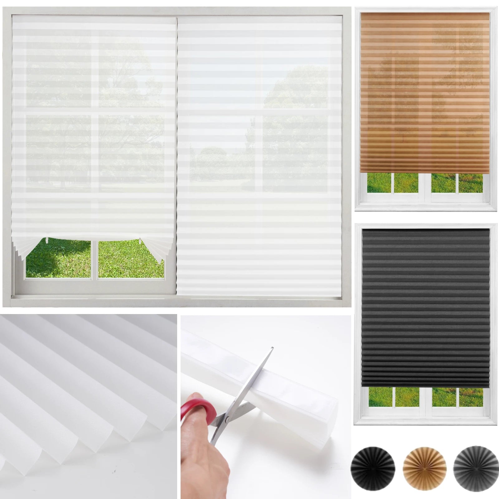 Simple Pleated Window Shades Non-Woven Fabric Self-Adhesive No Drill Blackout Curtains Living Room Bedroom Bathroom Home Decor - Sun Studio