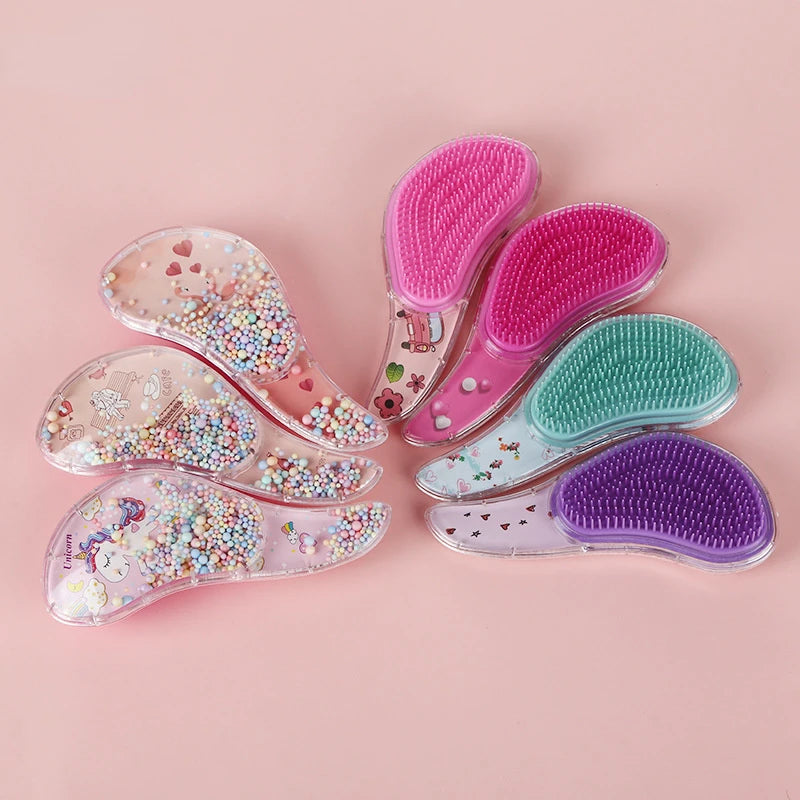 New Cute Hairdressing Comb for Kids Anti-knot Massage Flowing Bead Hair Comb Children Girls Dress Up Makeups Toy Gifts - Sun Studio