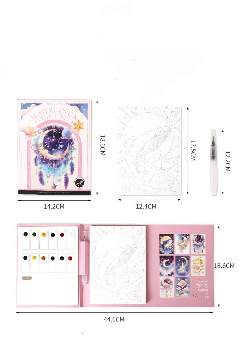 Bview Art Travel Watercolor Painting Set with Tri-Fold Book, Built-in 12 Colors & Stress Relief Note Paper for DIY Art Therapy - Sun Studio