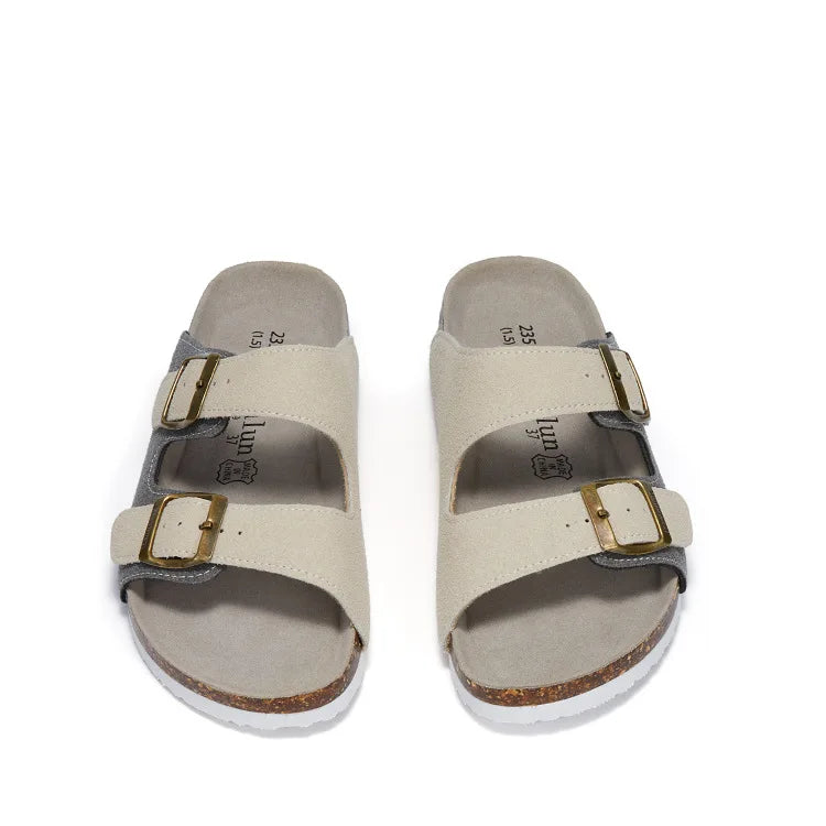 Summer Faux Suede Leather Cork Slippers Flip-flops Women Men Unisex Retro Wear Muller Slippers Fashion Casual Beach Sandals - Sun Studio