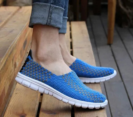 STRONGSHEN Men Shoes Summer Breathable Women Handmade Woven Shoes Couple Casual Flats Shallow Loafers Unisex Zapatos De Mujer - Sun Studio