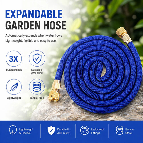 3X Telescopic TPE Water Hose Copper Plated Garden Hose for Car Wash Magic Telescopic Flexible Pipe Home Outdoor Watering - Sun Studio