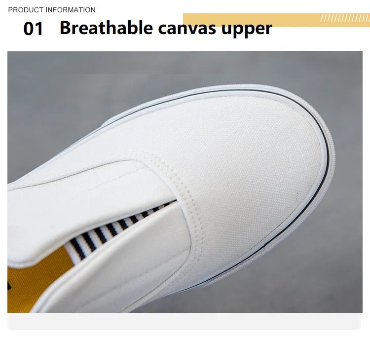 Men's Non-slip Skateboard Shoes Breathable Canvas Shoes Men's Casual Cloth Shoes Solid Color Flat Comfortable White Sneakers - Sun Studio