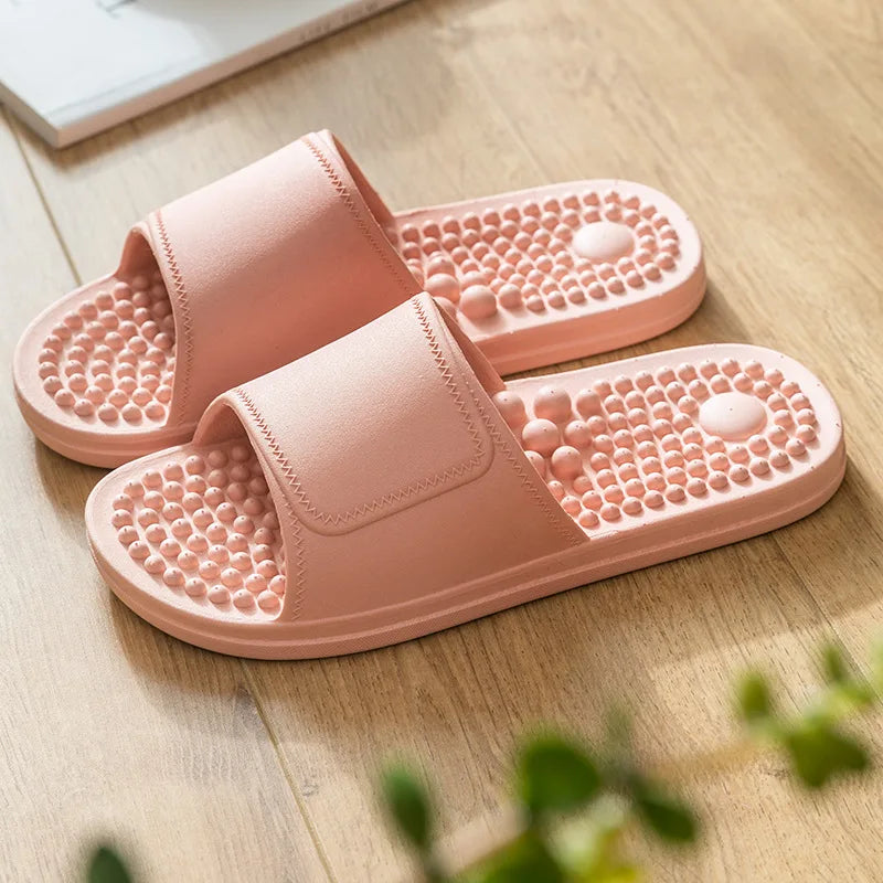 Women Men Foot Massage Slippers Indoor Bathroom Non-slip Soft Slides Comfort Flats Couples Home Relief Feet Health Care Shoes - Sun Studio