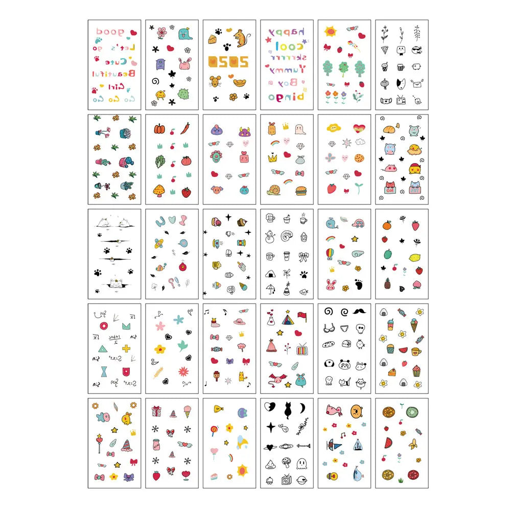 30 Sheets Cute Cartoon Temporary Tattoos for Hands Waterproof Tattoo Stickers Rainbow Fruit Moon Fake Finger Tattoo - Sun Studio