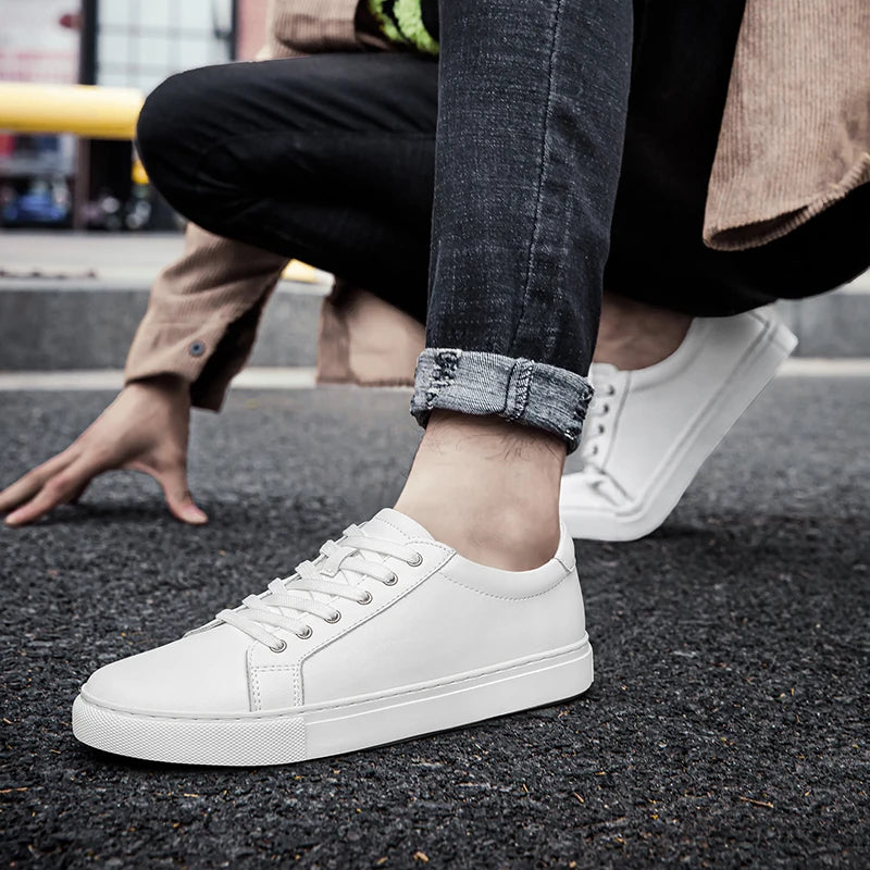 New Sneakers Men Shoes Genuine Leather Mens Casual Shoes Flat Male Footwear Fashion Black White Shoes Tenis Masculino Skateboard - Sun Studio
