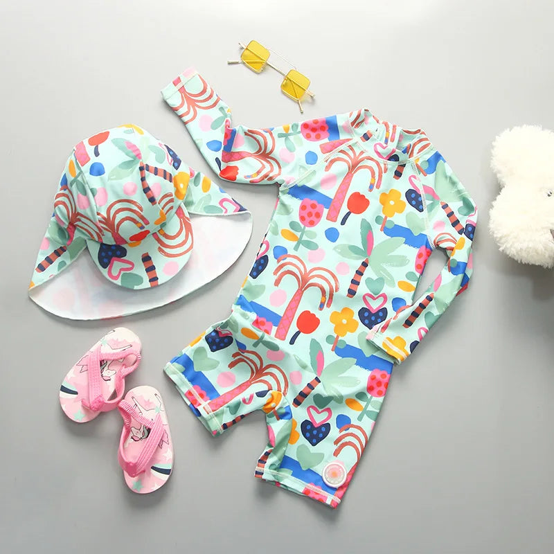 UPF50 Girls Swimwear Long Sleeves Floral Baby Swimsuit UV Protection Children's Swimming Suit Beach Summer Toddler Bathing Suit - Sun Studio