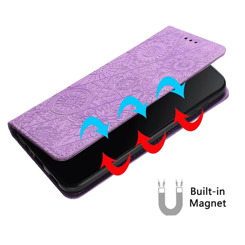 For Xiomi Redmi 9 9A 9T Case Mandala Totem Pattern Leather Flip Magnet Case for Etui Xiaomi Redmi 9 9T 9A 9C NFC 9AT Phone Cover - Sun Studio