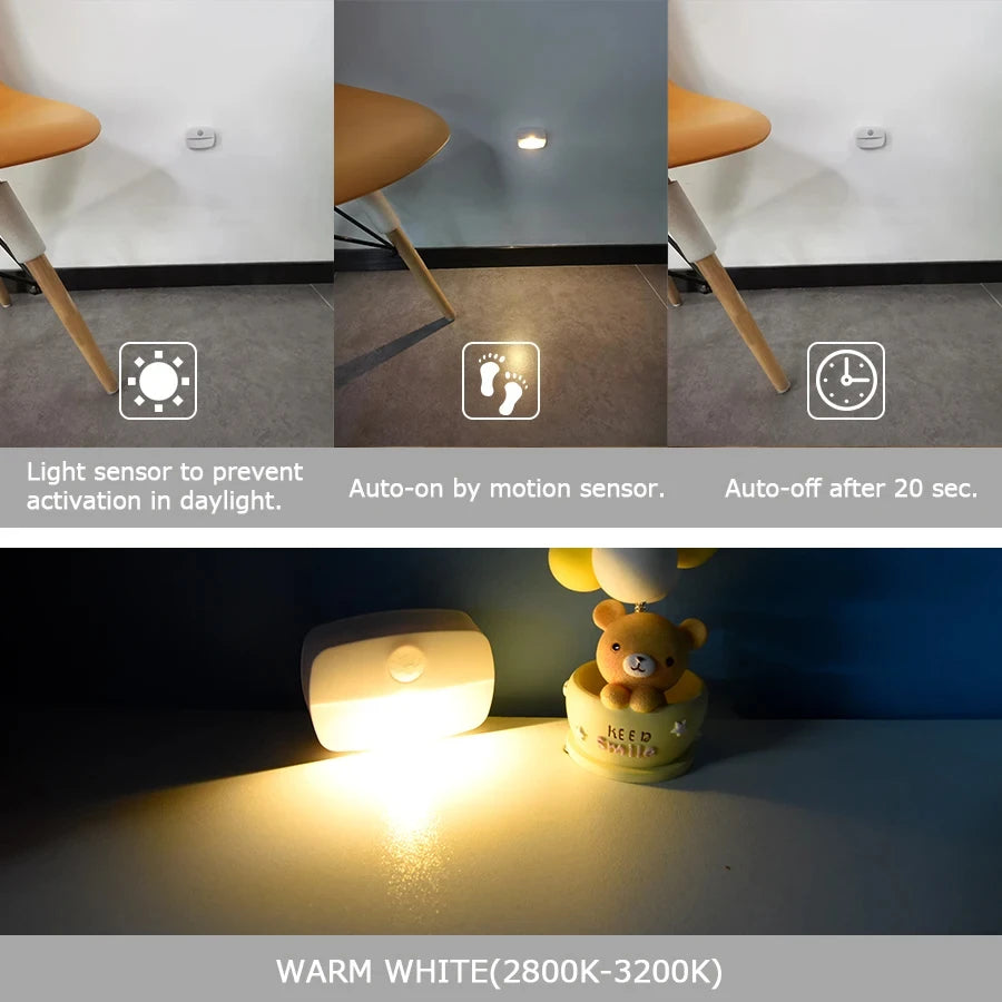 LED Night Light Motion Sensor Night Lamp Room Decor Lamp Bedside Led Lamp With EU Plug Led Lights For Closet Bedroom Home Decor - Sun Studio