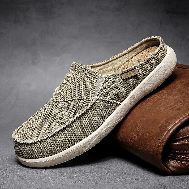 Casual Slip on Mens Shoes Outdoor Walking Comfortable Canvas Slippers Korean Trend Baotou Half Drag Slides Zapatillas Hombre