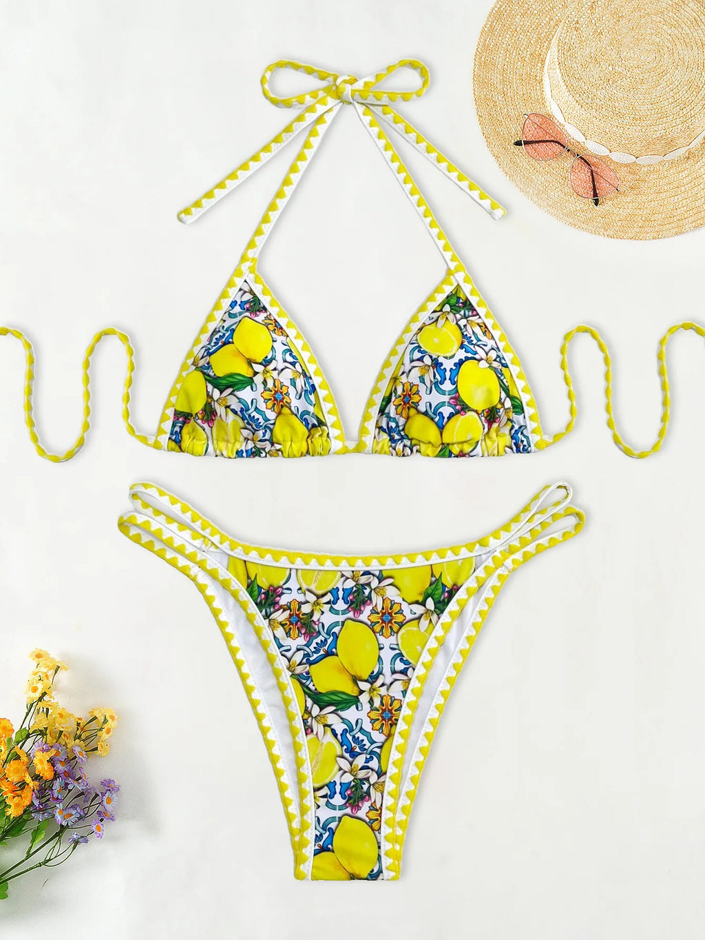 2024 Women's Fruit Lemon Printed Bikini Set Swimming Two Piece Sexy Swimsuit Beach Wear Bohemian Bikini - Sun Studio