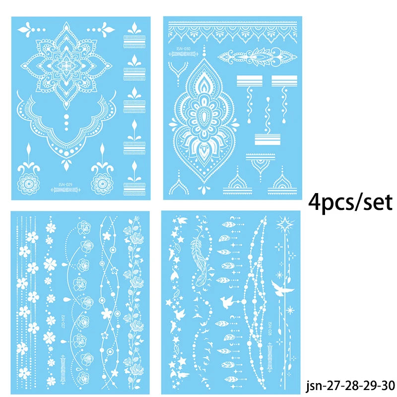 Blue Luminous-Love Heart Leg Tattoo Sticker, Celestial Star Neck Flase Tattoo, Winter Snowflake Polar Star Butterfly Bow Flower - Sun Studio