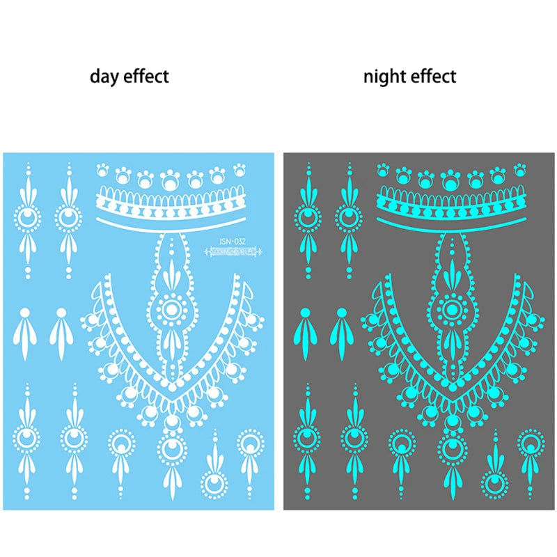Blue Luminous-Love Heart Leg Tattoo Sticker, Celestial Star Neck Flase Tattoo, Winter Snowflake Polar Star Butterfly Bow Flower - Sun Studio