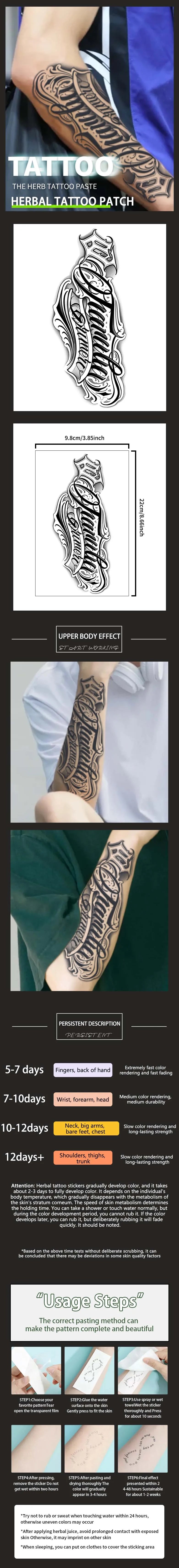 1Pc Handwritten Font Arm Waterproof Temporary Tattoo, Long-Lasting 1-2 Weeks, Realistic Semi-Permanent Fake Tattoo - Sun Studio