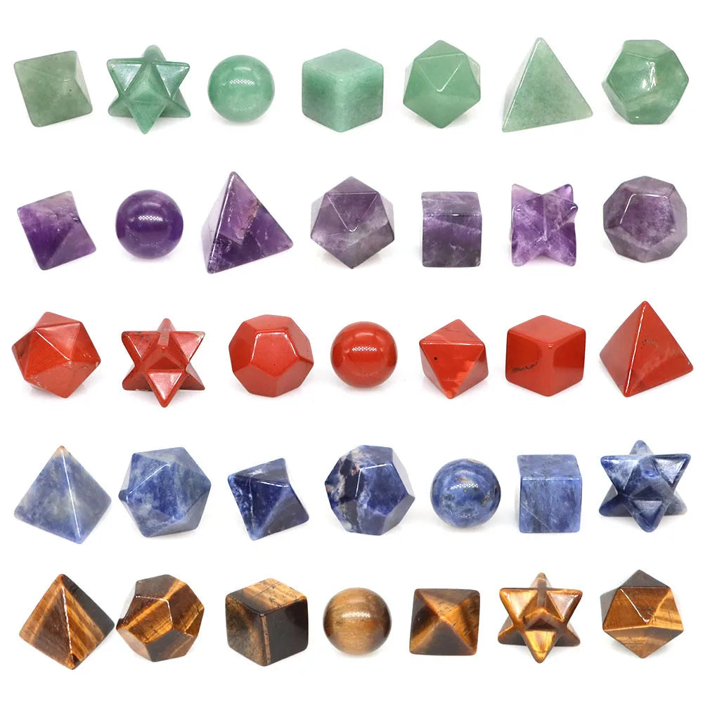 7 Chakra Platonic Sacred Stones Geometry Set Natural Reiki Healing Crystal for Meditation Therapy Balancing Spiritual Home Decor - Sun Studio