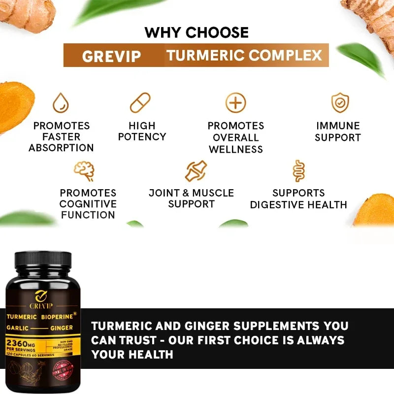 4-in-1 Turmeric Ginger Supplement - with Garlic Curcumin Black Pepper - Joints, Immune Support, Improves Digestion Supplement - Sun Studio