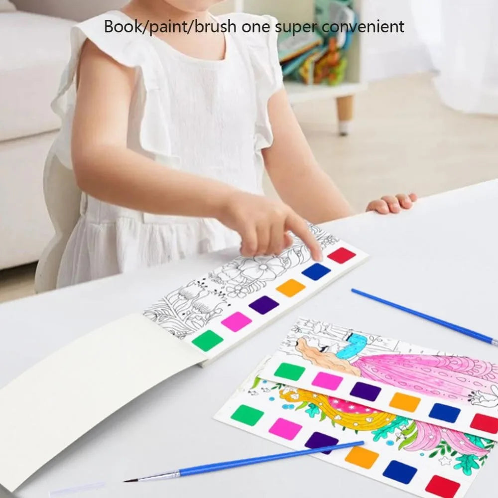 12 Sheets/set Watercolor Painting Book With Paint Brush Gouache Book Portable Kids Graffiti Picture Drawing Stationery - Sun Studio