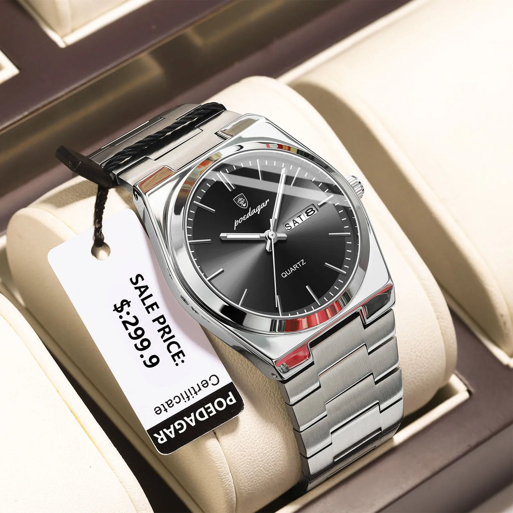 POEDAGAR Luxury Watch For Man Waterproof Luminous Date Week Stainless Steel Men Watch Casual Quartz Men's Watches Male Clock+box - Sun Studio