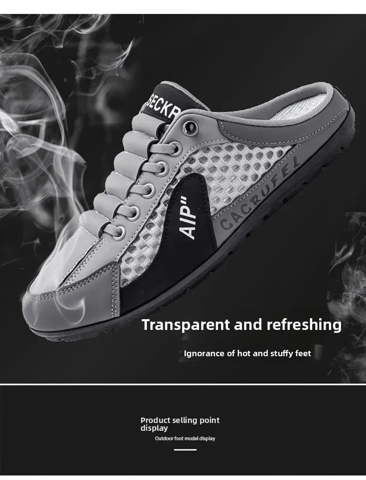 Men's Slip-On Lace-Up Casual Sports Shoes Breathable Mesh Unisex Spring Autumn Season Low Cut Flat Footwear Quick Easy Wear - Sun Studio