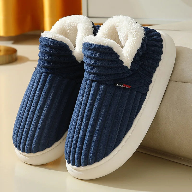 Asgard Men Plush Platform Slippers Winter Warm Outdoor Antiskid Fluffy Soft Cotton Boot Indoor Fashion Cozy Furry Flat Home Shoe