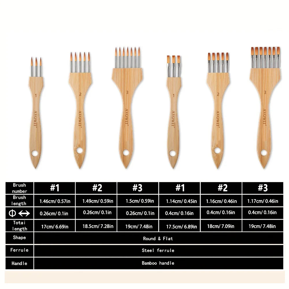 New wooden handle multi tooth brush set, flat head, round head artistic watercolor acrylic brush, multifunctional painting brush - Sun Studio
