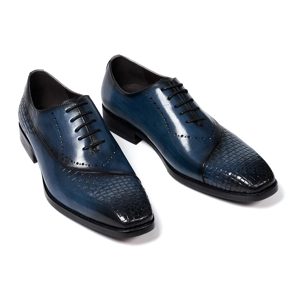 Men's Genuine Leather Oxfords Fashion Pointed Toe Wedding Party Dress Shoes Luxury Lace-Up Office Career Formal - Sun Studio