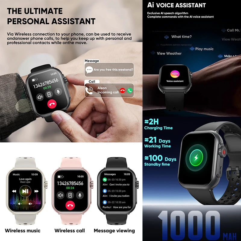 2025 New 1000mAh Battery Smart Watch For Men Women Bluetooth Call Heart Rate Monitor Watches IP68 Waterproof Sports Smartwatches - Sun Studio