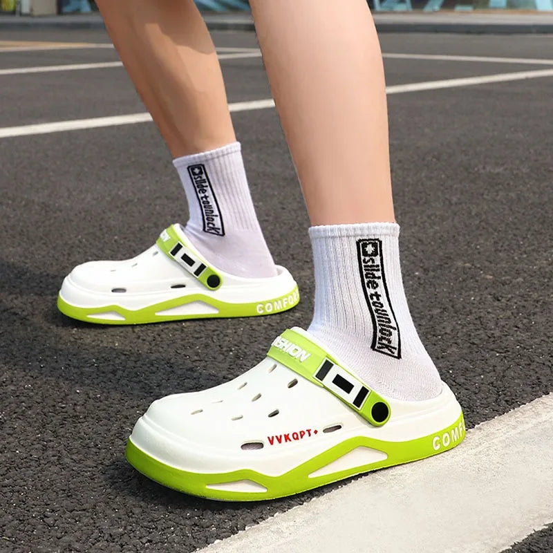 Summer new trend hole shoes outside wear cartoon fashion home home couples non-slip hole sandals beach Baotou slippers men's - Sun Studio