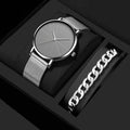 Mens Fashion Business Quartz Wristwatch Fashion Calendar Men Watch Stainless Steel Mesh Belt Men Luxury Silver Bracelet Watches - Sun Studio