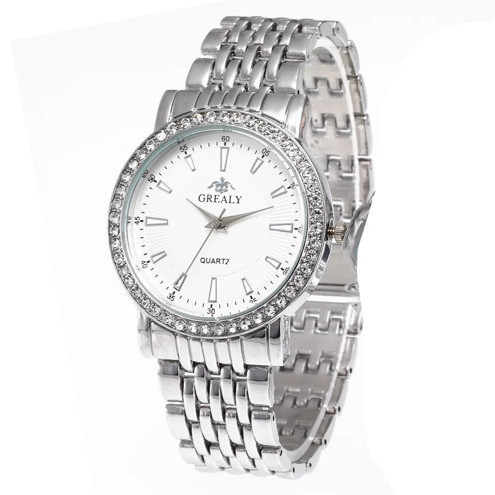 New Casual Watches Women Luxury Fashion Lovers Watch Rhinestone Stainless steel Quartz Watch Men Women Gift Business Wristwatch - Sun Studio