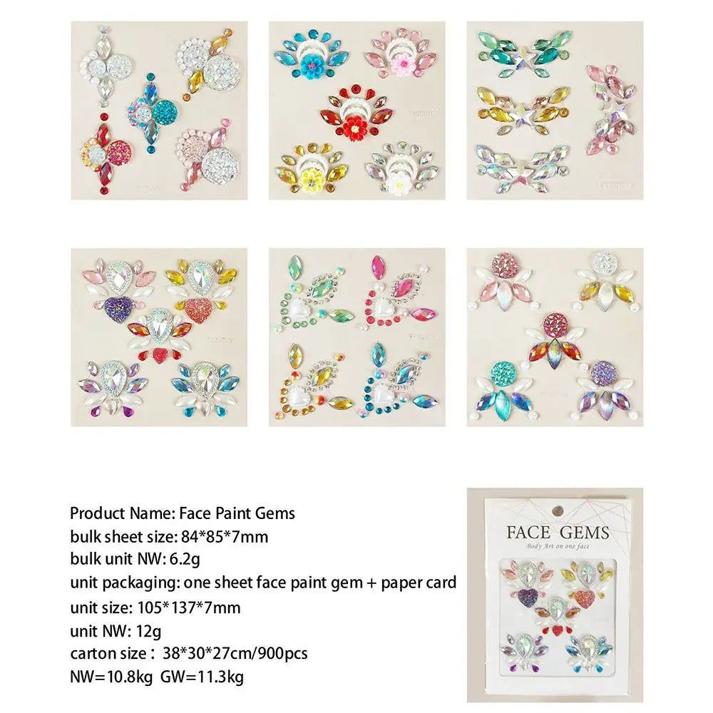 Adhesive Makeup Diamond Sticker DIY Temporary 3D Crystal Face Stickers Glitter Diamond Mask Rhinestone Tattoo Women - Sun Studio