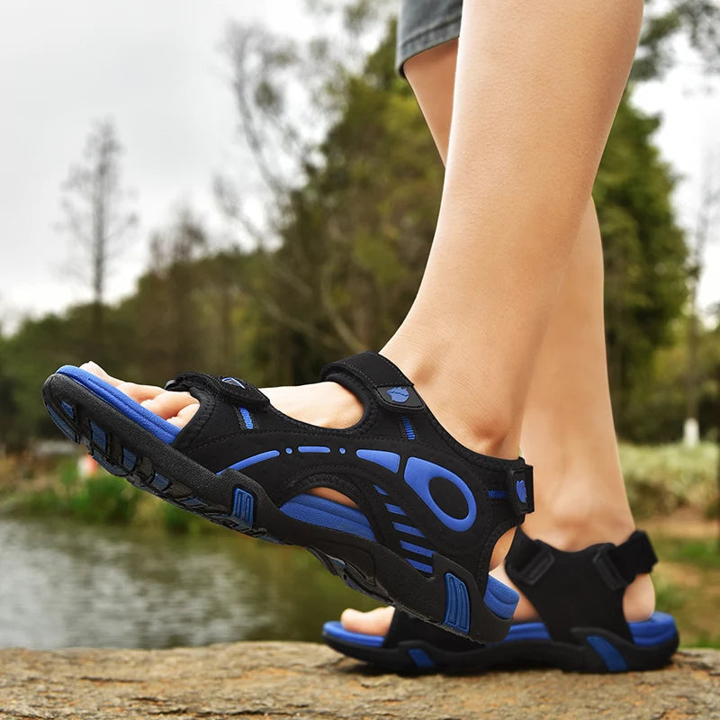 Men High Quality Sandals outdoor fashion Durable Handmade Stitching Flats Close Toe Non Slip hiking Shoe men Beach Sandals - Sun Studio
