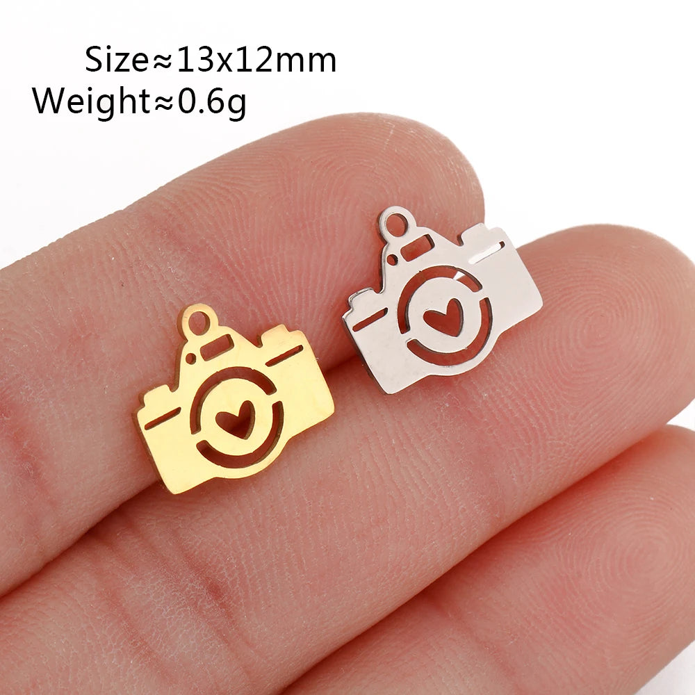 5Pcs Summer Hat/Lip Kiss/Swimsuit/Airplane Travel Charm  Stainless Steel Jewelry Making Craft DIY Bracelets Necklace Accessories - Sun Studio