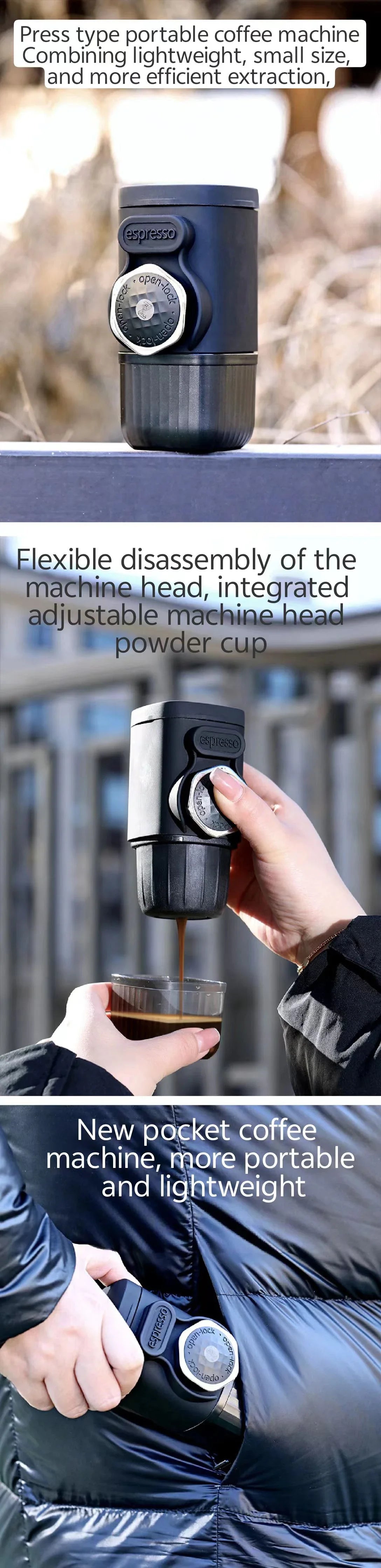 Portable hand pressed coffee machine, Italian capsule coffee powder, household travel, outdoor small espresso machine - Sun Studio