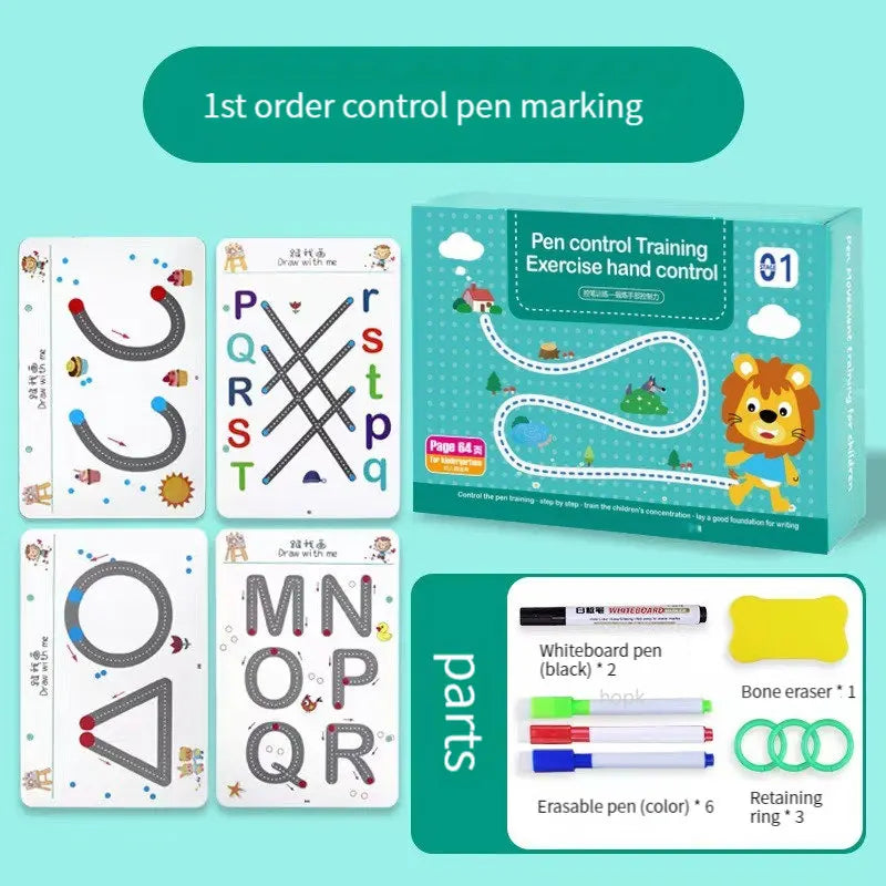 Magical Tracing Workbook Set, Reusable Magic Practice Copybook for Kids with Drawing Pens&Eraser,Fun Learning Books Handwriting - Sun Studio