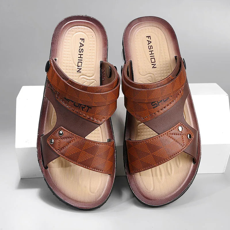 Fashion Casual Men's Sandals Summer Slip On Sandals Men Classic Beach Shoes For Men Outdoor Leather Sandals Male Slippers - Sun Studio