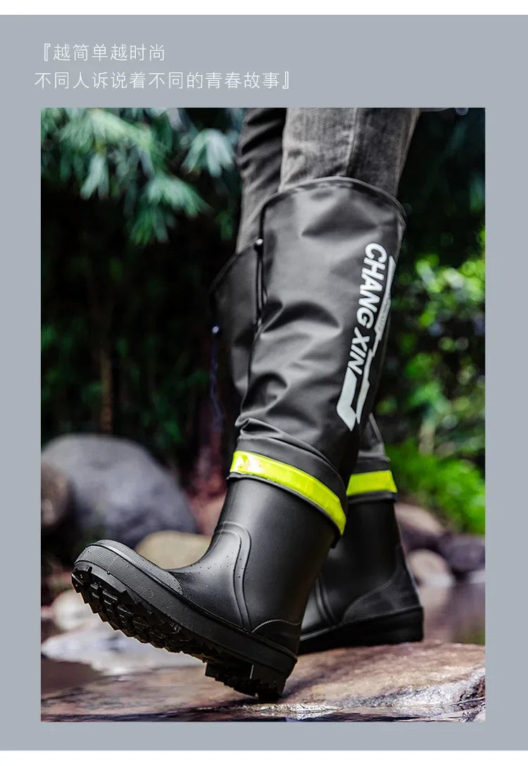 Men's Rain Boots Fashion High-Top Rain Boots for Outer Wear Long-Tube Waterproof and Non-Slip Couple Style Outdoor Fishing Boots - Sun Studio