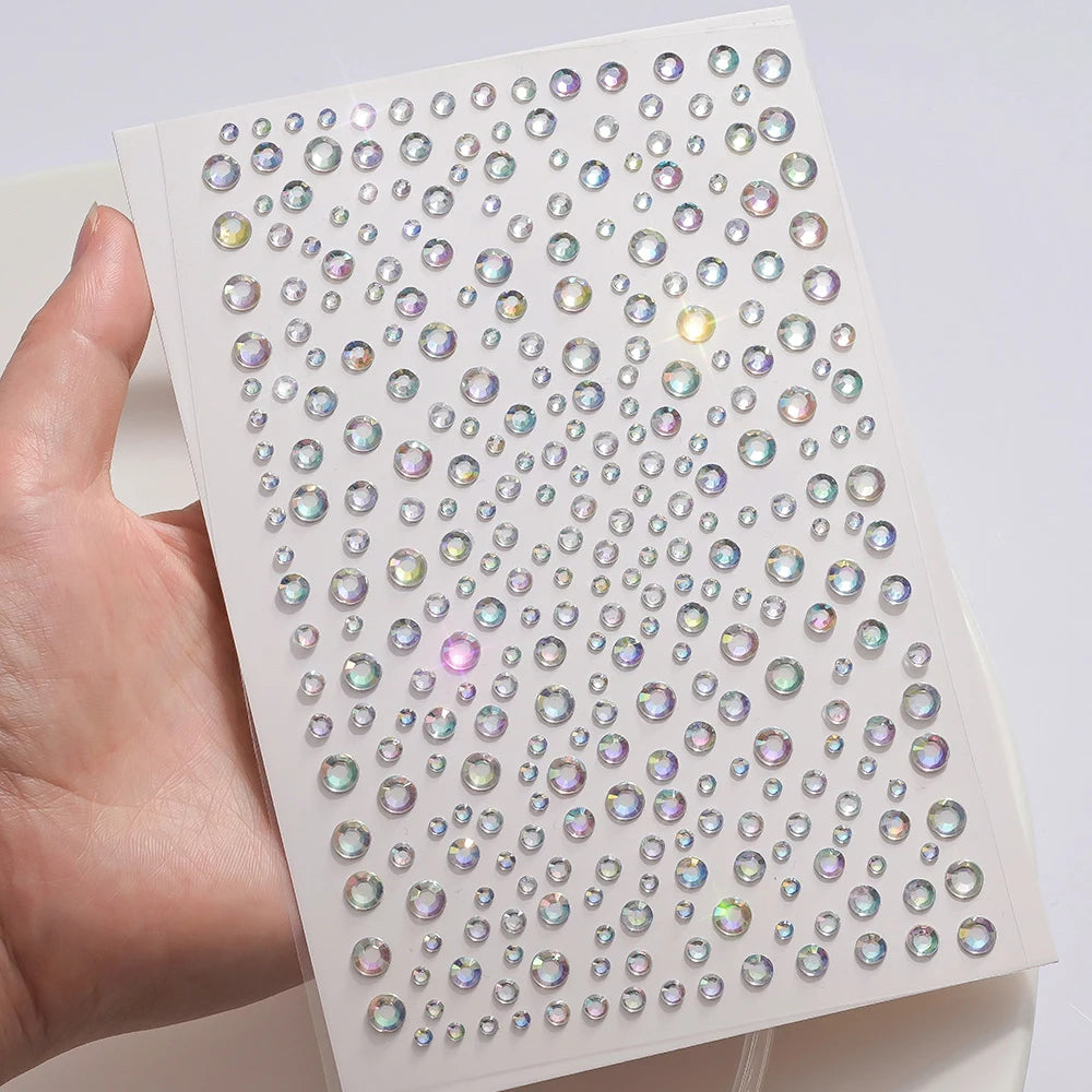 1sheet 900pcs Rainbow Face Glittle Gem Stickers Stick-On Facial Tattoo Eye Rhinestone Jewels 3/4/5mm Mix Wedding Party Make Up - Sun Studio