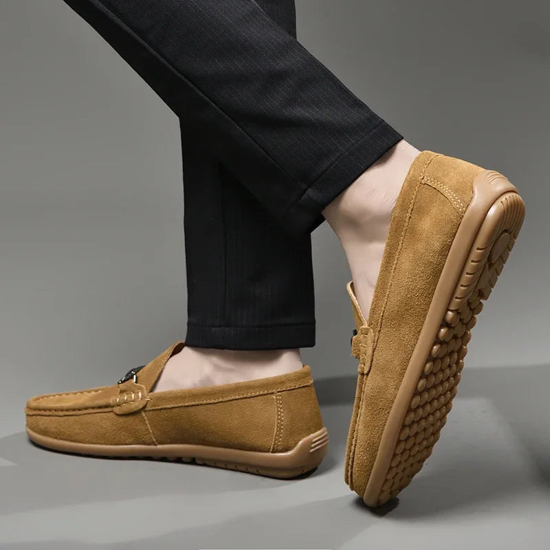 Fashion Brand Men's Spring Suede Casual Leather Shoes Bean Shoes New Outdoor Men's Comfortable Soft Soled Non Slip Driving Shoes - Sun Studio