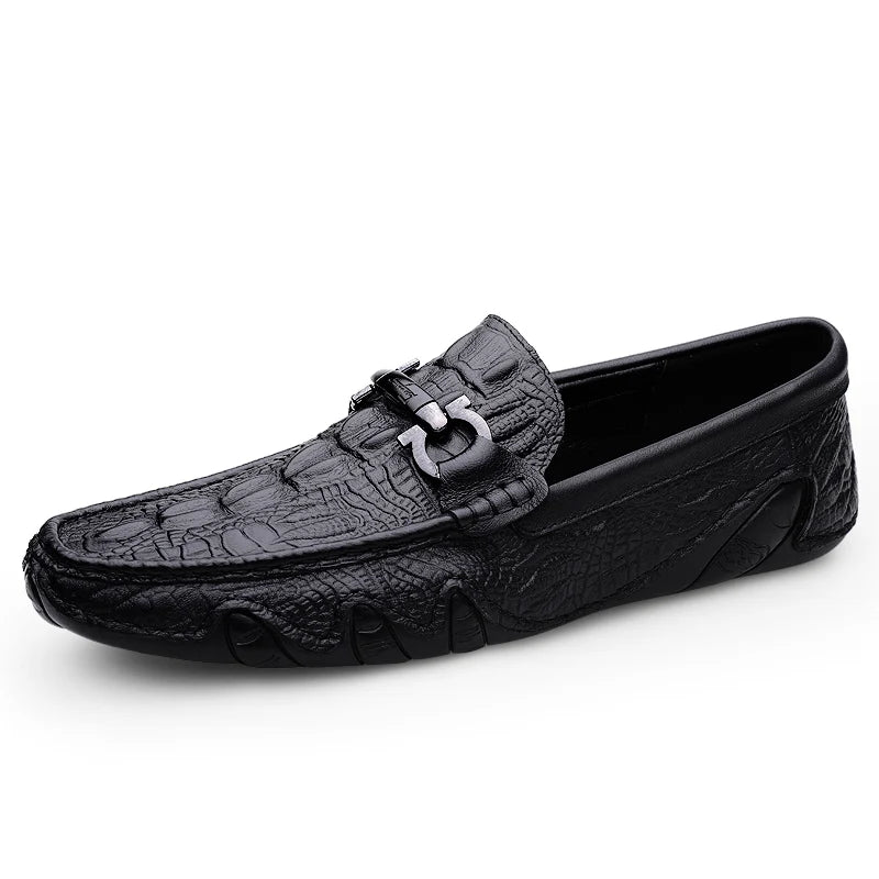 Mens Slip On Loafers Genuine Leather Casual Shoes Driving Moccasins Flats Luxury Brand Classic Black Handmade - Sun Studio